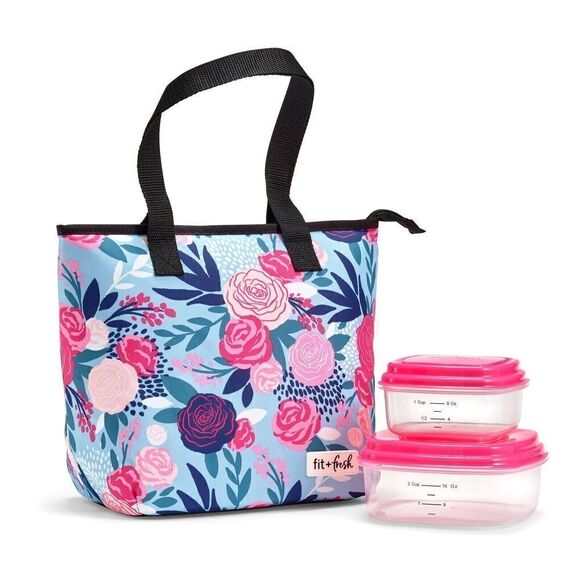 Fit & Fresh FFHT-006 Blue Lorella Posey Floral Print Hanover Lunch Tote Bag - Picture 11 of 11